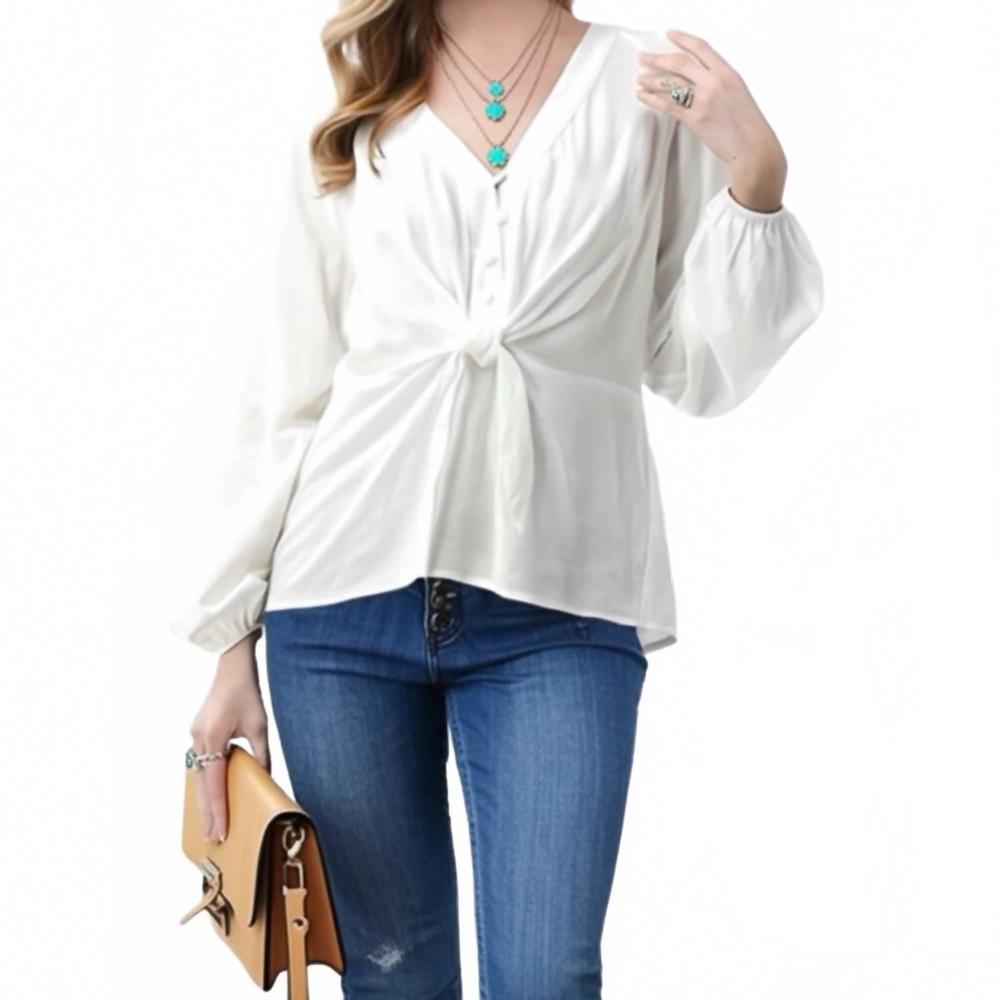 NEW ICEBIRD long sleeve v neck blouse in white